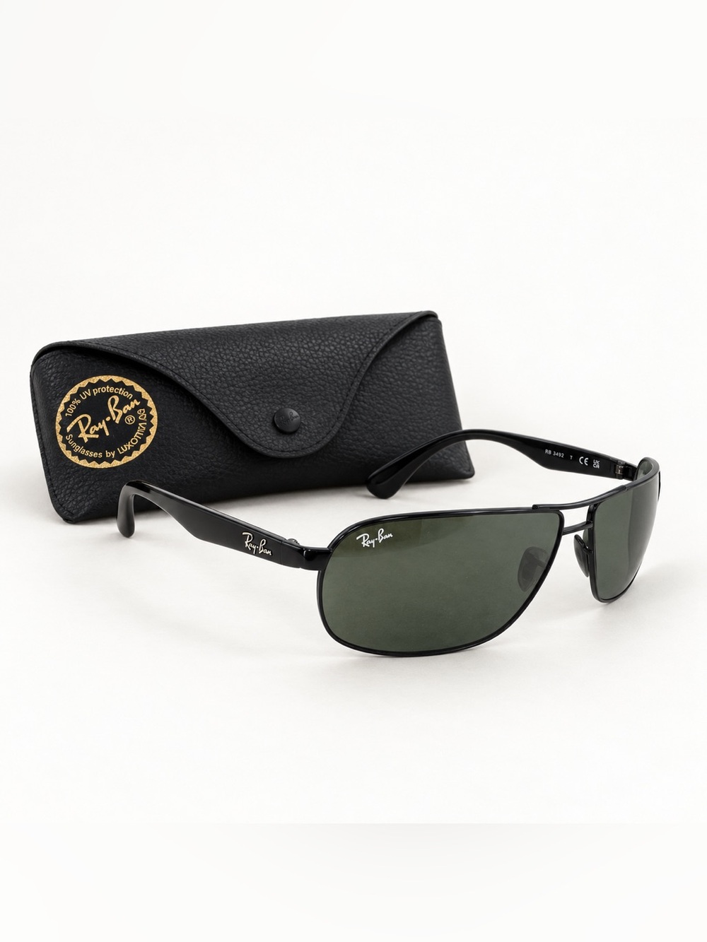 Ray-Ban RB3492 Black G-15 Green Sunglasses 62mm With Case